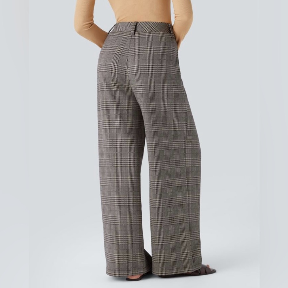 Halara High Waisted Side Pocket Wide Leg Houndstooth Plaid Casual Pants NWT - Picture 2 of 7